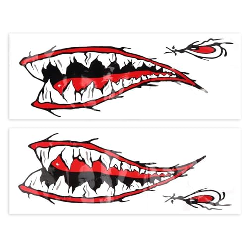 VIFERR Pegatinas de Boca de Tiburón, 2 Piezas Pegatinas de Boca de Dientes de Tiburón Calcomanías Impermeable PVC Pegatina Accesorios para Barco Kayak Coche Canoa