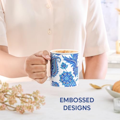 Image of Larah by BOROSIL 320ml x 2pc Opalware New Iris Tea /Coffee Mug Set, Microwave & Dishwasher Safe Embossed Design Crockery Ideal for Daily Use & Gifting