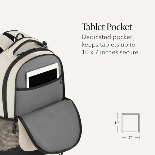 Image of SWISSGEAR Cecil 18-Inch Laptop Backpack Fits 16-Inch Laptop, Travel Daypack with Organizer Pockets, Water Bottle Holders & Padded Straps - Cream /Black