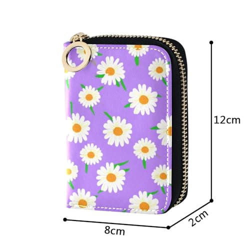 White Daisies Lavender Purple Wallets for Women Zip Around 9 Credit Card Slots & 2 Cash Slots Cartoon Zipper Wallet with Coin Pouch3