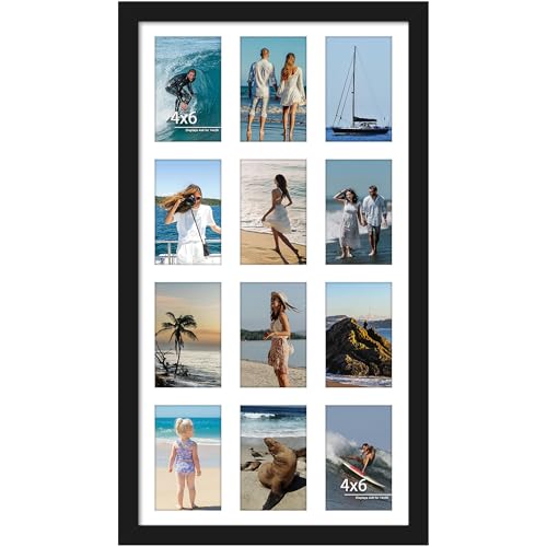 Image of DUENPY 14x26 Collage Picture Frame 4x6 Collage Picture Frame Displays Twelve 4x6 inch Photos Available Horizontal Wall Mounting Display and Vertical Black