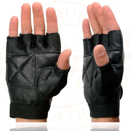 Image of Milwaukee Leather SH198 Men's Black Flame Embroidered Fingerless Gloves with Gel Palm | Padded Comfort; Vibration Relief; Flame Embroidery