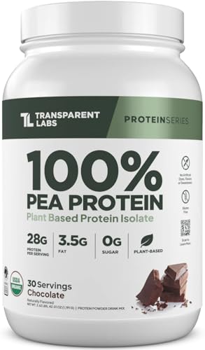 Transparent Labs 100% Pea Protein Powder - 28g Organic Plant Protein per Serving Clean Pea Isolate Powder USDA Organic Vegan Gluten-Free Sugar-Free Non-GMO - 30 Servings Chocolate