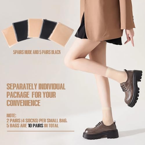 Nylon Socks for Women 10 Pairs, Sheer Thin Ankle Stocking Footies Transparent Silk Dress Socks With Reinforced Toe3