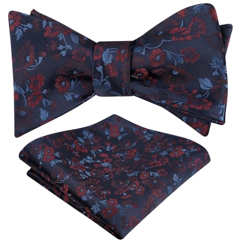 Image of Alizeal Mens 2pcs Floral Bow Tie Set | Self-tied Elegant Pocket Square Set for Wedding