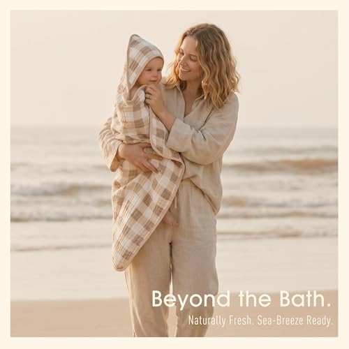 Image of Ultra-Soft Muslin Baby Towel - 32 x 32 Inches, Ideal for Bath & Beach, Suitable for Both Boys & Girls from Newborns to Toddlers(Beige Coffee Plaid)
