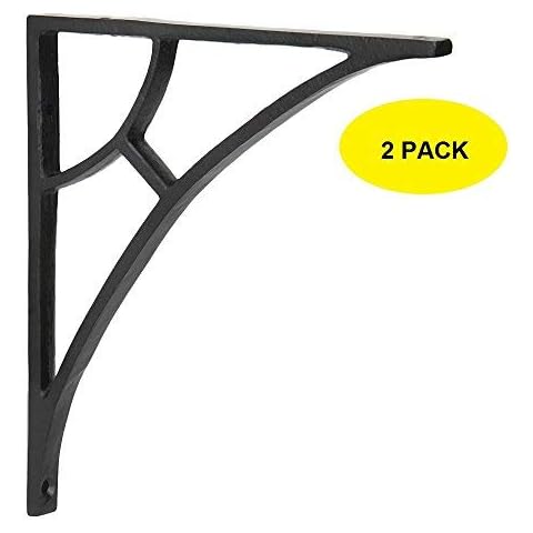 Set of 2 Classic 6 1/2 Inches Iron Shelf Brackets with Black Powder Coat Finish Heavy Duty Adjustable Support Brackets Easy Installation Hardware Cover
