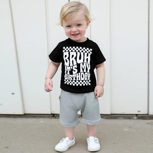 Kupretty Toddler Baby Boy Birthday Outfit Short Sleeve Letter T-Shirt Shirts + Solid Shorts Summer Clothes3