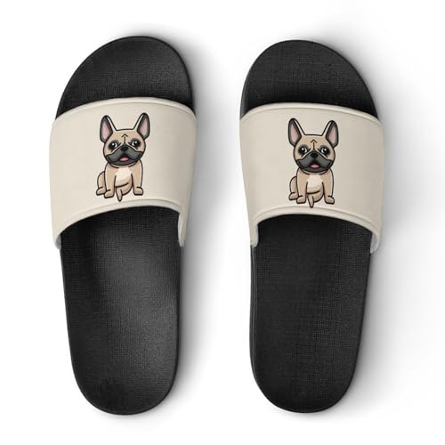 Qjjinxior Pantofole antiscivolo Bulldog francese per uomo e donna, ciabatte da doccia, Stile nero, 39 2/3 EU