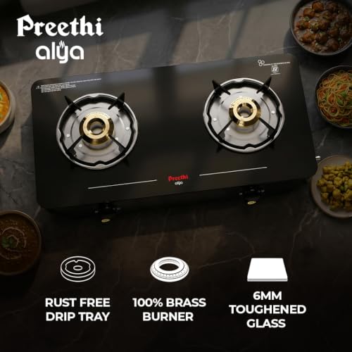 Image of Preethi Alya 2 Burner Glass Top Gas Stove, 5-Year Glass & Burner Warranty
