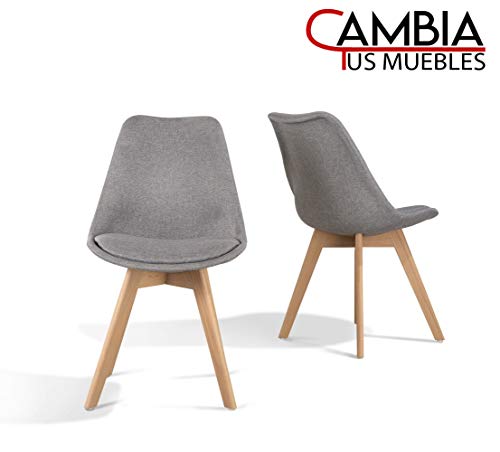 CAMBIA TUS MUEBLES - Pack de 2 sillas Comedor salón TULIPA, Desde España, 24/48h Silla de Comedor tapizada con Asiento Acolchado y Patas de Madera Haya, Respaldo ergonómico (Gris)