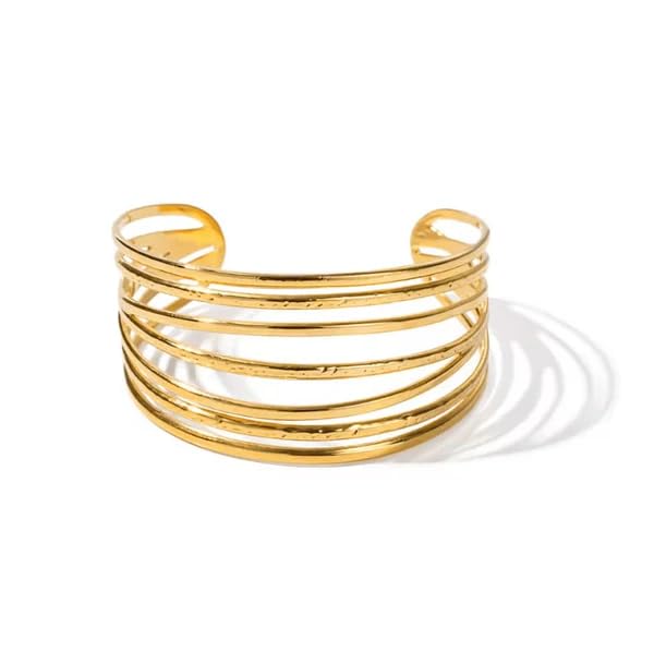 Ritu Bandi Anti Tarnish Chunky Bangle for Women Stylish | 18K Gold Plated Wide Open Cuff Bracelet | Arm Cuff Jewellery | Adjustable Anti Tarnish Bangles for Women-image-12