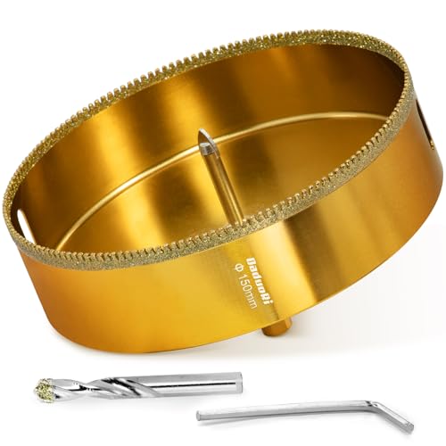 Image of 6 Inch Serrated Diamond Hole Saw with 2Pcs Removable Pilot Bits, Easy-Align for Precise Drilling in Porcelain, Ceramic, Granite, and Marble (6 inch Tile Drill Bit)