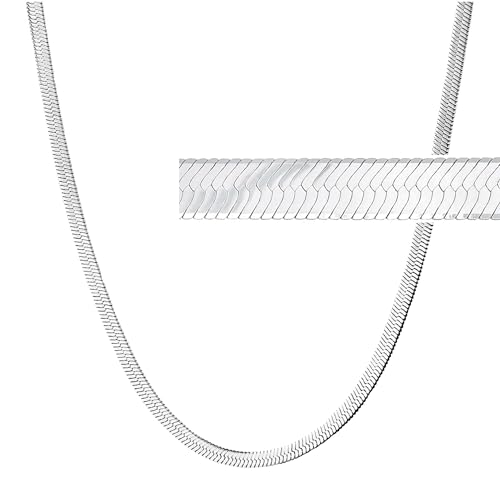 Herringbone Chain Necklace for Women Men, Real Gold Over Sweatproof, Water-Resistant, Everyday Wear, 2mm-2.5mm-3mm-4mm-5mm Wide Flat Snake Chain 14k White Gold Coating Stainless Steel