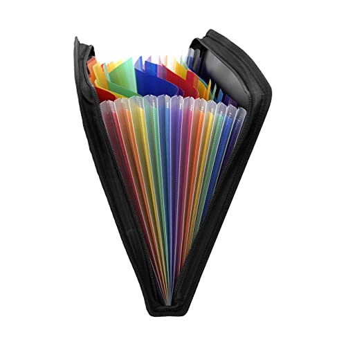 Image of NISUN 13 Pocket Expanding File Folder with Sticky Labels, Letter /A4 Paper Accordion File, Document Organizer with Zipper Closure, Certificate File Holder for School Home Office (Black, 33 * 4 * 25cm)