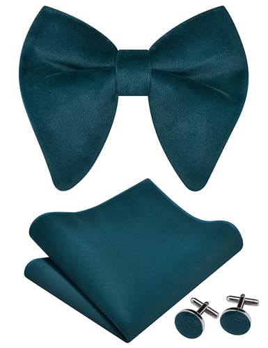 Image of GUSLESON Mens Solid Plaid Velvet Pre-tied Adjustable Bow Tie and Pocket Square Cufflink Set with Gift Box