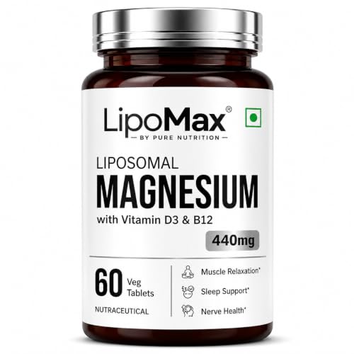 Image of LipoMax Liposomal Magnesium Glycinate Supplement 440mg With Vitamin D3 & B12 | Magnesium Tablets For Muscle Relaxation, Sleep Support & Nerve Health - 60 Veg Tablets