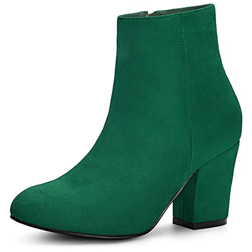 Allegra K Allegra K Women's Side Zip Chunky Heel Emerald Green Ankle Boots 9 M US
