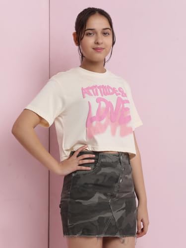 Image of Li'l Tomatoes Girls Crop T-Shirt | 100% Cotton | Graphic Printed Summer Top | Soft & Breathable Casual Wear | 7-16 Years