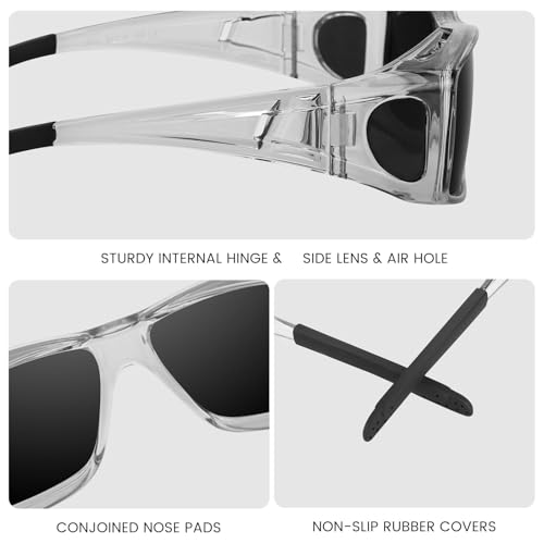 Fit Over Glasses Sunglasses For Men Women, Over Sunglasses Polarized UV400 Protection Grey Frame Grey Lens4