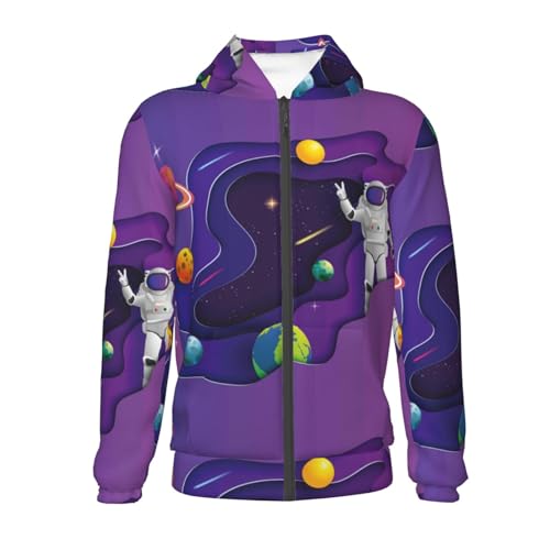 Astronaut in Outer Space Kid Hoodies Boys Zip Up Sweatshirts Girls Pullover with Pocket2