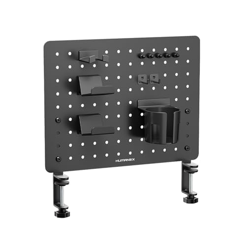 Humanex Steel Clamp-on Pegboard, 5kg Load Capacity, 16.5 x 12.6 inch, Customizable Assembly,Holds Headphones & Game Controllers, Metal Pegboard Mounts on Gaming Desk Side, Space-Saving Design, Black Humanex Steel Clamp-on Pegboard, 5kg Load Capacity, 16.5 x 12.6 inch, Customizable Assembly,Holds Headphones & Game Controllers, Metal Pegboard Mounts on Gaming Desk Side, Space-Saving Design, Black