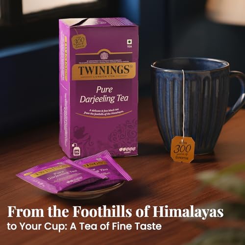 Image of Twinings Darjeeling Tea, 25 Teabags | Pack of 1 | Premium Black Tea| Light Strength| From Darjeeling's Finest Estates| Light & Delicate Flavour| Handpicked Leaves| Enjoy a Hot Cup of Tea