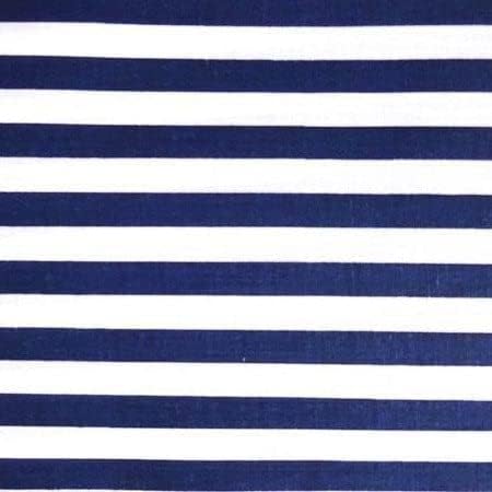 Navy White Half Inch Stripe Print Poly Cotton Print Fabric - Sold by The Yard - 59