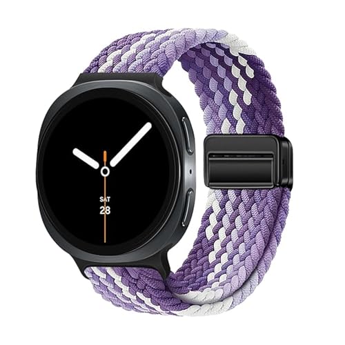 Image of Magnetic Braided Band for Samsung Galaxy Watch 9 8 40mm 44mm, Galaxy Watch8 Classic 46mm, One Click No Gap Elastic Stretchy Nylon Fabric Sport Strap for Women Men (Grape Purple)