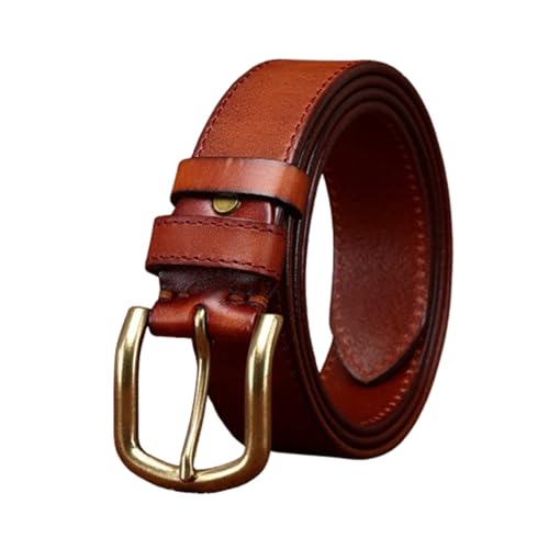 Unisex Genuine Cow Leather Belt - 33mm Wide Stitched Handmade Strap For Dress & Casual