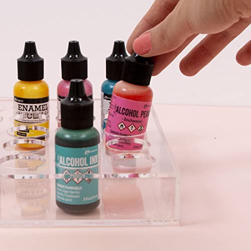 Image of Craftelier - Paint Stand or Organiser Tray for Alcohol-based Inks with 25 Paint Jars O 2.5 cm (8 inch x 7 inch x 1.2 inch) | Transparent Colour - Dimensions Approx. 20.3 x 17.7 x 3.1 cm (8 inch x 7 inch x 1.2 inch)