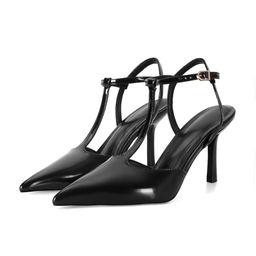 Dsevht Black Kitten Heels for Women Closed Pointed Toe Heel Dressy Bow Vintage Heeled Pumps Ankle Strap Party Wedding Sexy Shoes