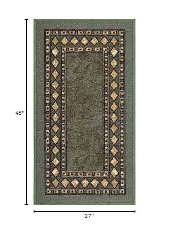 Antep Rugs Alfombras Modern Bordered 2x4 Non-Skid (Non-Slip) Low Profile Pile Rubber Backing Kitchen Area Rugs (Green, 2'3" x 4') - Thumbnail 2