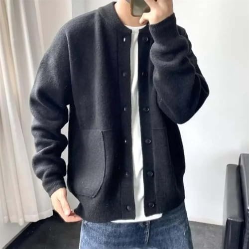 Men Casual Button Front Soft Cardigan Sweater Long Sleeve Round Neck Warm Knitwear with Pockets4