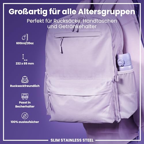ion8 Leicht Stahl-Trinkflasche, 600 ml, Nicht Isoliert Auslaufsicher, Einhandöffnung, Sichere Verriegelung, Spülmaschinenfest, Klappdeckel… – Ansicht 2