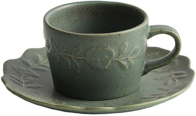 Ceramic Relief Coffee Cup Saucer Set Retro Breakfast Cups Milk Afternoon Tea
