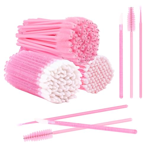 Chanaco 600Pcs Eyelash Extension Supplies Kit Lip Applicators Disposable Lash Spoolies Brushes Mascara Wands Pink Micro Swab Brushes Makeup