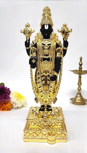 Image of Gold Art India Lord Tirupati Balaji Gold Plated Idol with Black Terracotta Finish | Balaji Idol for Car Dashboard | Venkateswara Swamy Murti for Home | Srinivasa Statue for Mandir (5.1'' Inch)