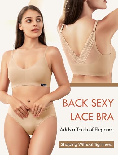 Image of Livona Lace Bralette for Women - Comfort Sports Bra Wireless Padded Bralette with Support Workout Tops Cami Crop S-XXL