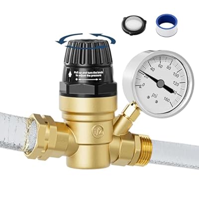 SPECILITE Handle Adjustable RV Water Pressure Regulator Valve, Brass Lead-Free Reducer with Gauge for Camper Travel Trailer