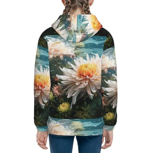 Elegant Chrysanthemum Flower Kids Pullover Hoodies Boys Sweatshirts Girls Athletic Clothes with Pocket4
