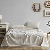 GIORCIS 100% Linen Sheet Set - Stone Washed Pure Natural French Flax Bedding 16" Deep Pocket Soft Br