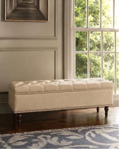 Image of LEGACY OF COMFORT Arlecia Upholstered Ottoman Bench with Storage for Living Room, Storage Chest for Sofa Couch Bedroom Entryway (Beige Boucle)