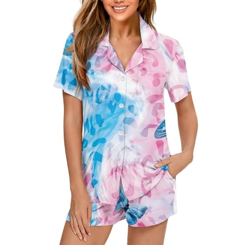Image of Pjs Womens Short Sleeve Button Down Pajamas Set Two-Piece Nightwear with Pockets