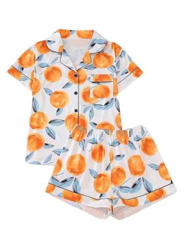 Image of Verdusa Women's 2 Piece Sleepwear Button Down Pajama Sets Short Sleeve Shirt and Shorts