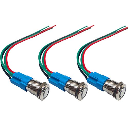 QitinDasen 3Pcs Premium 12V / 24V 3A Interruptor de Botón Momentáneo, 12mm...