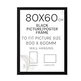 EMPORIUM RETAIL FRAMES Black 80X60cm Picture Frame - 800x600mm Black Poster Frame Wood, Styrene Acrylic Glass, MDF Back & Hooks - Portrait or Landscape Ideal for Gallery Wall Decorations