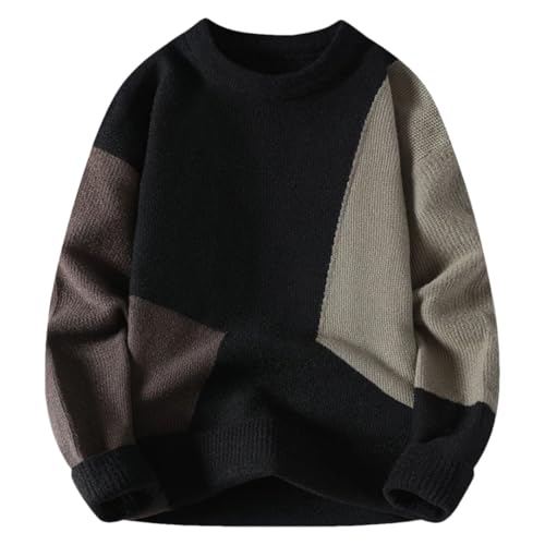 Men's Youthful Vitality O-Neck Knitted Pullover Sweater Full Sleeve Casual Patchwork Slim Fit Sweater