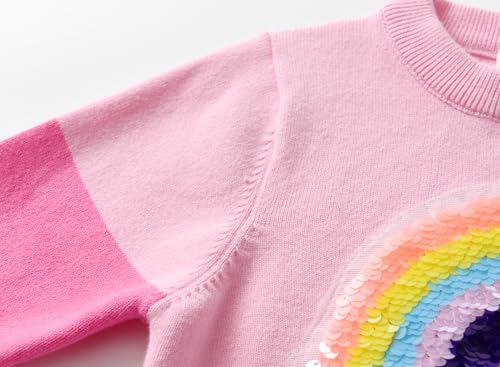 Julerwoo Toddler Girl Pink Pullover Sweaters Rainbow Prints Crewneck Knit Sweater Tops3