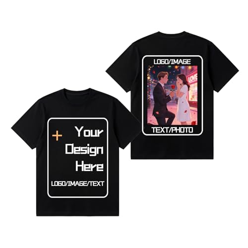 Customizable Graphic T-Shirt, Personalized Print Shirts, Custom Tee Shirt with Design Your Own Text Photo Black